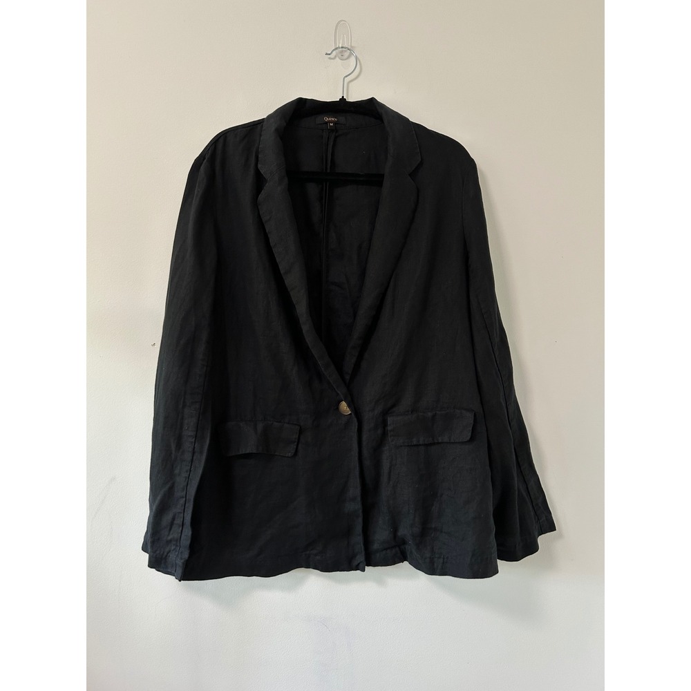 Quince 100% European Linen Blazer Women Size Medium Black Minimalist Chic